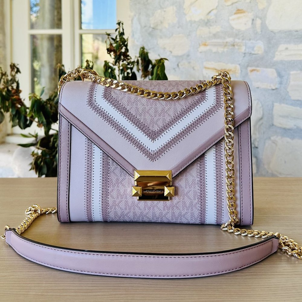 Michael Kors WHITNEY Large Logo And Leather Convertible Shoulder Bag Pink NWT